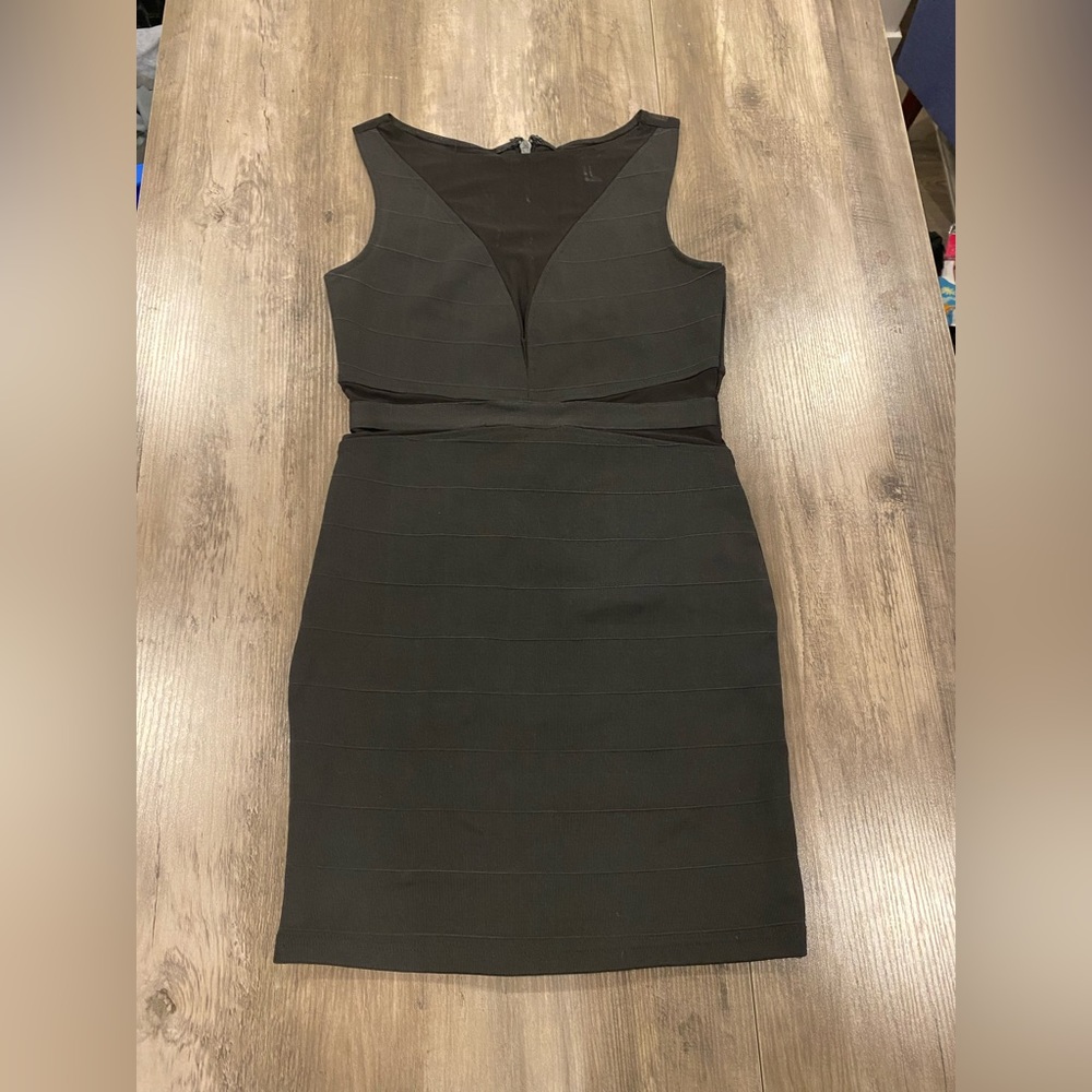 Bodycon dress with mesh neckline